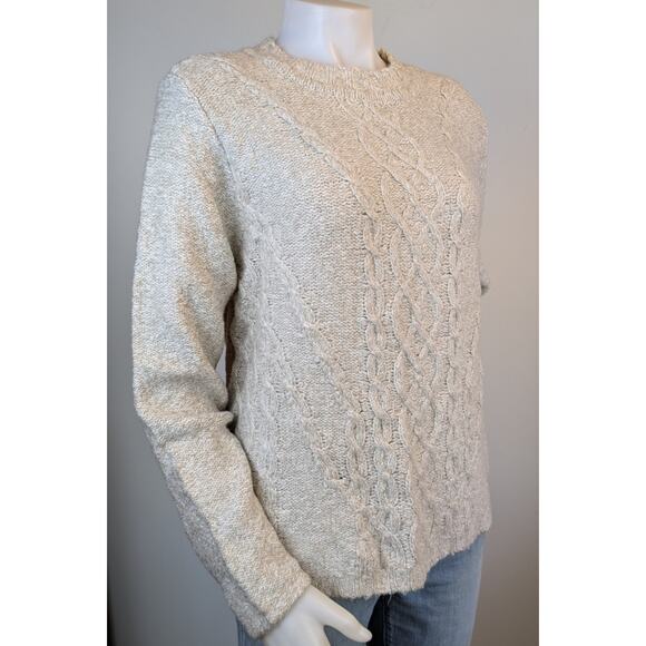 NEW Soft Surroundings Marianna Sweater PXL Heather Taupe Cable Knit Crewneck - Picture 2 of 10